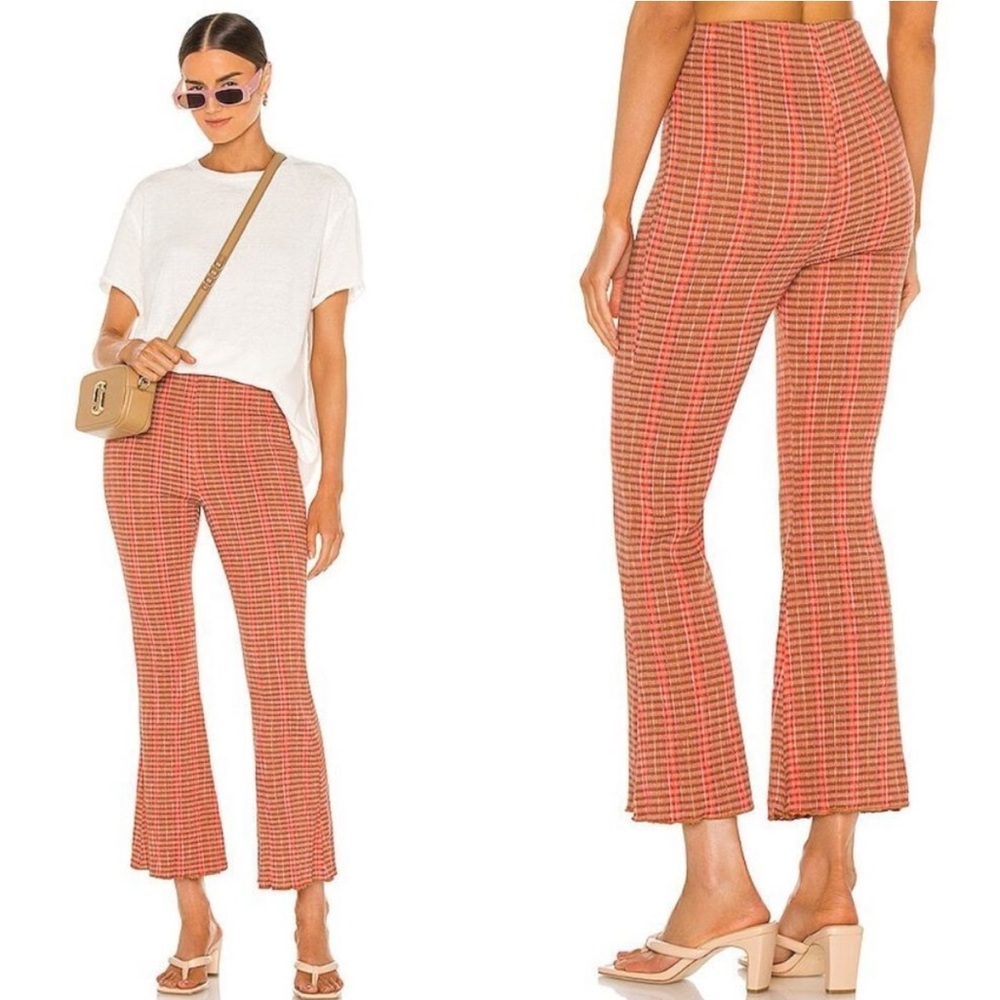 Free People Fine Line Slim Stretch Wide Leg Pants  EUC Size S Rust Combo